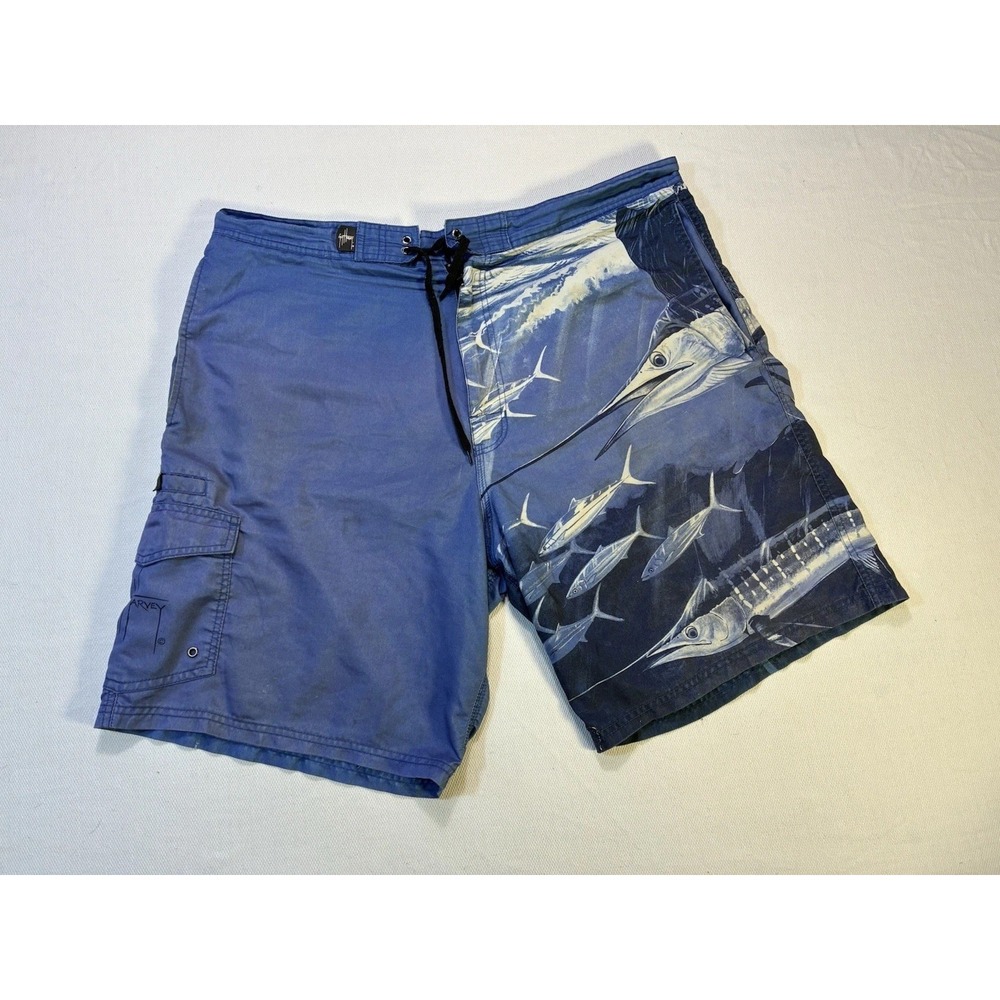 Guy Harvey AFTCO Board Shorts‎ 40 Blue Marlin Fishing Cargo Swim Trunks